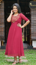 Maroon Ajrak Georgette Kurti MHK239