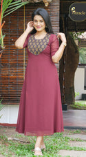 Brown Ajrak Georgette Kurti MHK240