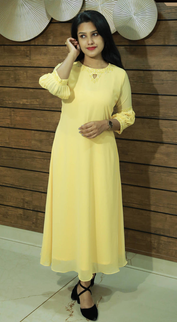 Pastel Yellow Georgette Kurti MHK163