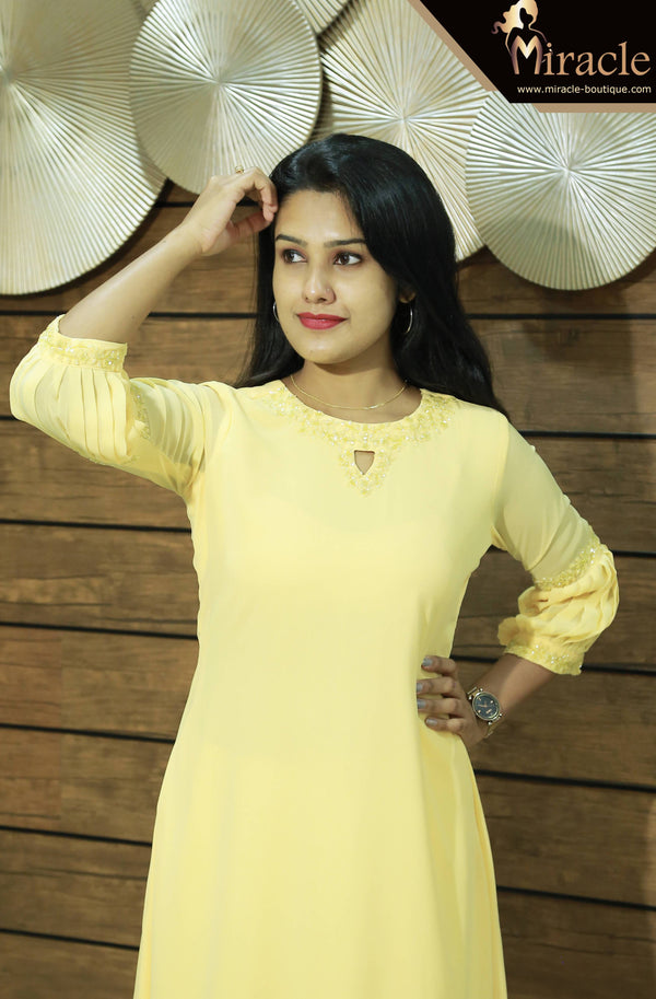 Pastel Yellow Georgette Kurti MHK163