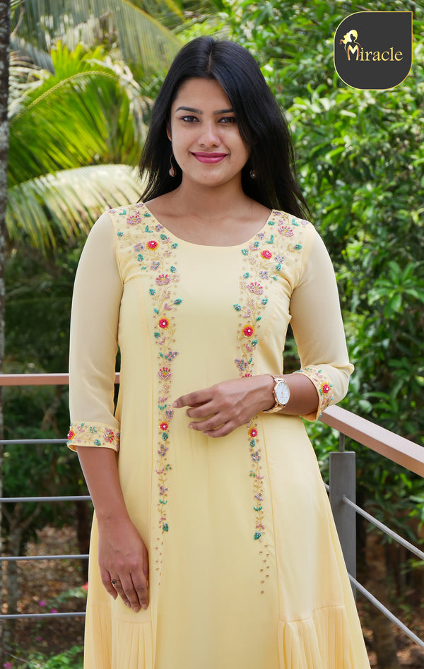 Light yellow Georgette Kurti MHK286